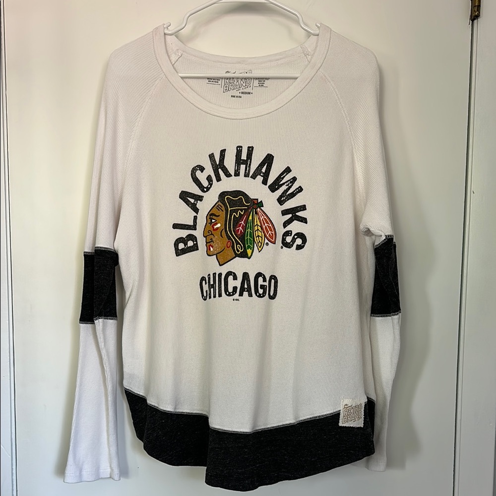 Retro Brand Chicago Blackhawks Women's White and Black Top